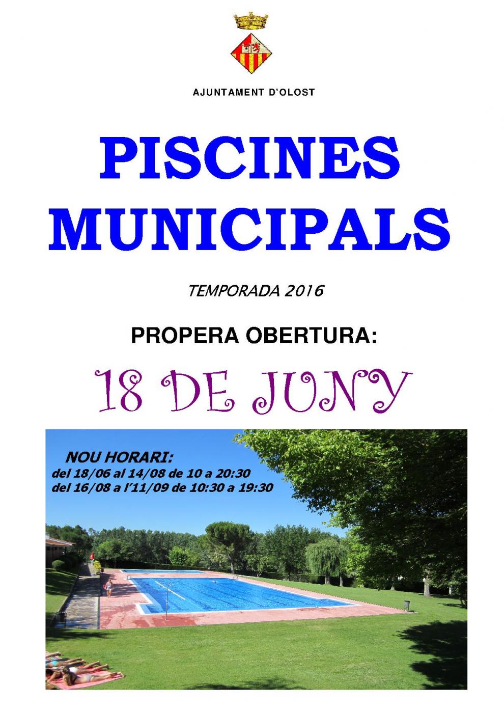 Propera obertura de les Piscines Municipals d'Olost